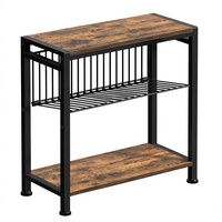 Table d'appoint étroite à 3 niveaux pour petits espaces, porte-revues, table de chevet, table de canapé pour collations (marron rustique noir) avec structure métallique et plateau en bois