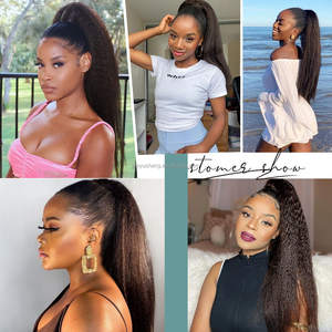 24インチ女性用ヤキストレートロングパフエクステンションベルクロフック化学繊維ポニーテールかつら高温繊維卸売 - Product Image 5