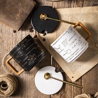 Mug avec couvercle, grande capacité, tasse en céramique, design vintage noir haut de gamme, luxe léger, motif mathématique unisexe, tasse à café et à eau