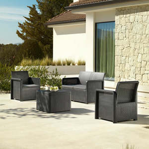 Set da Giardino Contemporaneo con Contenitore - Nassau Comfort, Divano a 4 Posti, Poltrone e Tavolo in Plastica Riciclata - Product Image 3