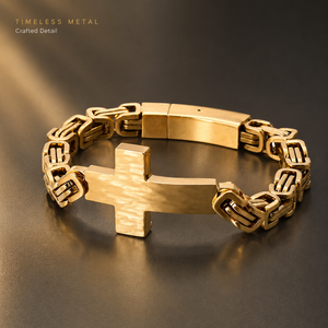 Bracelet Croix Martelé Rétro Tendance en Acier Inoxydable 316L Résistant au Ternissement et à l'Eau, Chaîne Byzantine, Bijoux Streetwear pour Hommes - Product Image 3