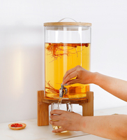 Distributeur de Boissons, Jus et Eau en Verre Borosilicate de Haute Qualité, Contenant de Fermentation 5L, 7.5L, 10L avec Robinet et Couvercle en Bambou