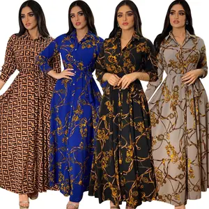 Bicomfort Dubai Frühling und Herbst New Muslim Abaya Frauen Mrench Elegantes Kleid Vintage Print Robe