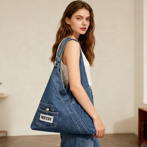 Bolsos de hombro Hobo de mezclilla ecológicos personalizados, bolso holgado geométrico para Vaqueros, bolso de compras grande Vintage de retazos para niñas al por mayor - Product Image 4