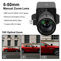 Cámara USB Mini 4K 5600 IMX415 8MP con Lente Varifocal Óptico CS de 10x 5-50mm, 3840x2160 30fps UVC para Visión Industrial