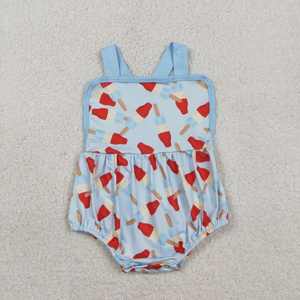 Venta al por mayor, envío inmediato: Ropa de bebé niña para verano, fiestas y el 4 de julio, pelele de burbuja de manga corta con estampado animal, verde, de algodón. - Product Image 2