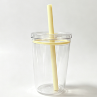 Gobelet en plastique Tritan de 450 ml avec couvercle transparent et paille, sans BPA, réutilisable, pour café glacé, impression personnalisée de couleur et de logo
