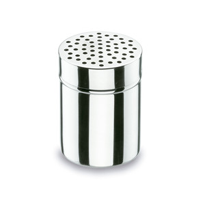 Contenitore cilindrico in acciaio inox per spezie con coperchio perforato per uso in cucina - Product Image 1