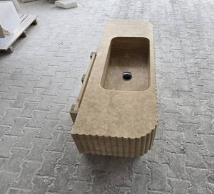 Vasque intégrée flottante en marbre |   Meuble-lavabo de salle de bain en pierre naturelle, fait main, durable, écologique, avec façade cannelée - Product Image 6