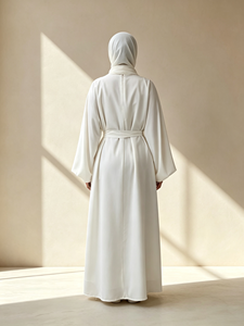 Modest Islamic Women <b>White</b> Abaya <b>White</b> Dress with Satin Lined Long Loose <b>Maxi</b> Dress Muslim Prayer Daily Wear (6673) - Product Image 5