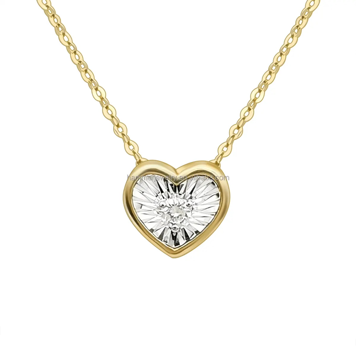 Wholesale Diamond Heart Pendant 18K Gold Necklace Women Jewelry Real Gold Chain Charm Necklaces Gift