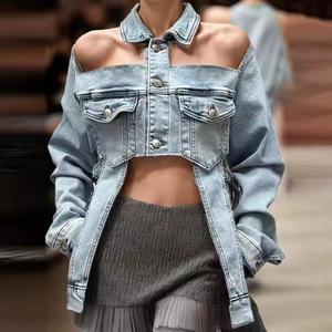 Nouvelle Arrivée Veste en Jean Personnalisée de Haute Qualité Style Street Hip Hop Vintage Délavée à l'Acide Coupe Courte et Creuse pour Femme - Product Image 2