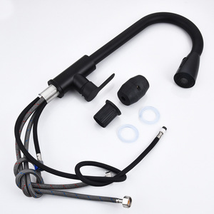Robinet de cuisine extractible noir en acier inoxydable, mitigeur monobloc avec siège de valve de 35 mm pour évier et lavabo - Product Image 1