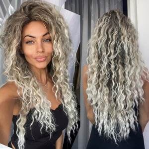 Lin Yi Long <b>Curly</b> <b>Wig</b> With Side Swept Bangs Synthetic Fiber Miss Full Head <b>Wig</b> Any Face Shape - Product Image 2