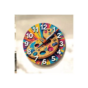 Silent Classical Wooden <b>Painting</b> Wall Clock 45x45cm Painter's Palette Colorful Print Patterned with <b>Numbered</b> Gift - Product Image 1