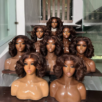 Perruques Vietnamiennes Brutes en Gros, Cheveux Humains Courts Ondulés, Perruque Frontale en Dentelle HD sans Colle pour Femmes Noires