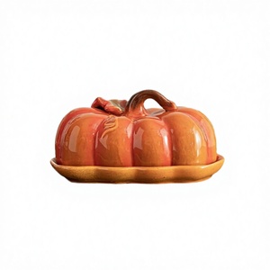 Assiettes en céramique créatives avec couvercles en forme de citrouille, motif végétal, écologiques, ustensiles de fête, cadeaux de fêtes - Product Image 3