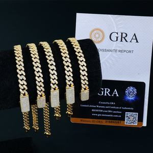 Venta al por mayor de joyería hip hop: Pulsera de cadena cubana de 6 mm estilo Miami, chapada en oro, plata 925, con incrustaciones de moissanita VVS - Product Image 1