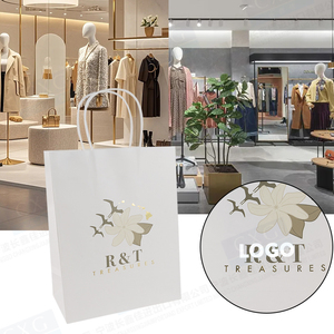 Trung quốc hàng đầu xử lý túi tái sử dụng giấy kraft bao bì với xử lý tùy chỉnh in logo trắng Kraft Túi Quà Tặng Giấy - Product Image 1