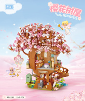 1149 PCS Mini Pink Cherry Blossom Tree House Bricks Set DIY Sakura Building Blocks Assembly untuk Anak Perempuan