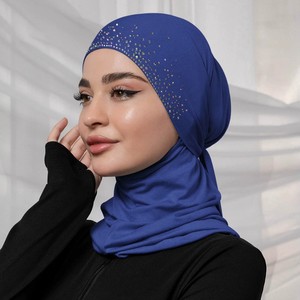 Rhinestone Embellished <b>Tie</b> <b>Back</b> Hijab Cap Crystal Linen Simple Headscarf Hat Ethnic Style Headwear Instant Hijab Caps - Product Image 1