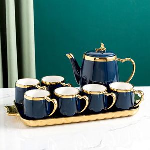 Luxury Nordic Golden Rim Ceramic Teapot Coffee <b>Cup</b> <b>Saucer</b> <b>Set</b> Porcelain Afternoon Tea <b>Sets</b> with Serving Tray Hand Grip Gift Box - Product Image 1