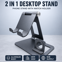 Support de téléphone et de montre pliable réglable 2 en 1 en aluminium, support de téléphone portable et de montre intelligente pour bureau, OEM ODM, vente en gros, logo personnalisé