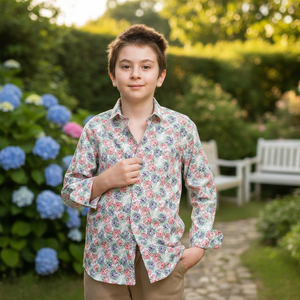คอลเลกชันเสื้อผ้าสำหรับเด็กผู้ชายเสื้อคอปกแต่งลายดอกไม้สีขาว - Product Image 3