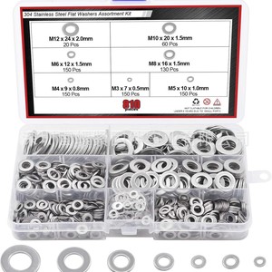 304 Stainless Steel Flat Washers Assortment Kit 810pcs <b>M3</b> M4 M5 M6 M8 M10 M12 Size For <b>Screw</b> Repair - Product Image 1