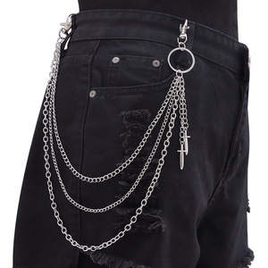Cadena de pantalón metálica de varias capas con colgante de espada, cadena de cintura de aleación de zinc para hombre, estilo casual hip hop - Product Image 1