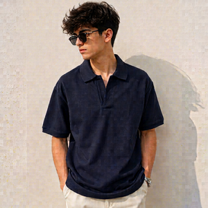 Polo homme bleu marine de qualité supérieure, col rabattu, manches courtes, couleur unie, t-shirt décontracté en coton, coupe ample, vêtements pour homme - Product Image 4