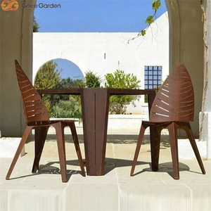 Chaise artistique moderne en acier Corten, motif feuille ajourée, résistante à la rouille, empilable, pour extérieur, jardin, patio, café, école, atelier - Product Image 5