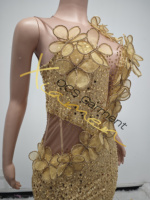 Ocstrade Prêt à expédier - Contactez-nous avant de commander Robe de soirée élégante sans manches dorée avec fleurs 3D scintillantes et strass