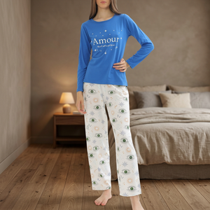 Pijamas de moda informal para mujer, suministro ODM 100% de algodón, tela de Jersey suave y suave con cierre de cintura elástica para verano y primavera - Product Image 3