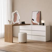 Coiffeuse blanche et commode de chevet à 6 tiroirs, bureau en L pour petite chambre, meuble de rangement pour coin maquillage