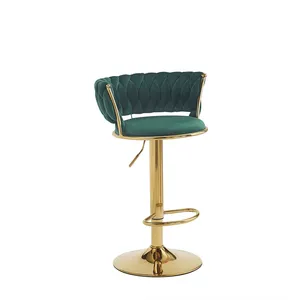 Modern Gold Stainless Steel Red Velvet High Bar Stool Chair