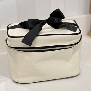 Pur coton arc décoration sac cosmétique fermeture éclair en métal sacs de maquillage haute qualité grande capacité sac de rangement pour femmes hommes voyage - Product Image 5