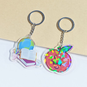 Custom Clear Acrylic <b>Keychain</b> with Holographic Bubble Tea Design Cute Alloy Metal <b>Personalized</b> Keyring and Charm - Product Image 3