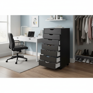 Halifax 7-<b>Drawer</b> Black Cabinet for Closet or Office Practical <b>Storage</b> Solution - Product Image 3