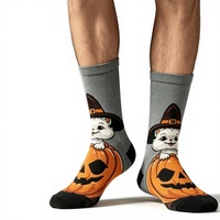 Chaussettes d'Halloween personnalisées à impression numérique, motif citrouille et chat, pour hommes, avec design sportif antidérapant et respirant