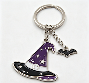 Custom Enamel Halloween Metal Key Chain Witch Hat Key Ring Bat Pendant Souvenir Gift Promotional - Product Image 4