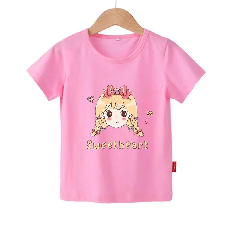 Wholesale Custom Logo 180g 100% Cotton Soft Material Baby Girls Summer Clothing T-shirt