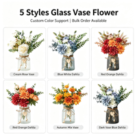 Bouquet de fleurs artificielles pour décoration de table, tons automnaux doux, dahlias et roses mélangés, accentuations de verdure d'eucalyptus, garniture de vase