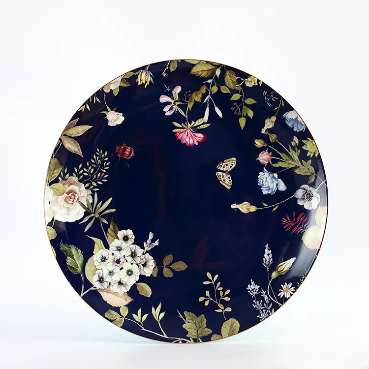 Большая растительная наклейка, античная керамическая тарелка в скандинавском стиле, черная тарелка для ужина, для ресторана