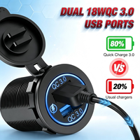 Panneau de commande marin avec double chargeur USB QC3.0, prise allume-cigare pré-câblée, prise de courant 12V 24V pour camping-car, bateau, tout-terrain, camion