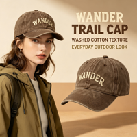 Gorra de Béisbol Unisex con Bordado de Letras, de Algodón Lavado, Color Marrón Vintage, con Visera Curva, Estilo Dad Hat, Suave y Transpirable para Exteriores