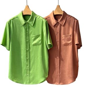 Chemise à manches courtes en satin crêpe lourd délavé style français minimaliste pour femme, sensation de luxe - Product Image 2
