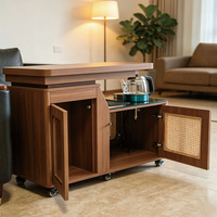 Chariot à thé mobile multifonctionnel en bois, table basse extensible avec bouilloire électrique intégrée, hauteur réglable, rangement moderne