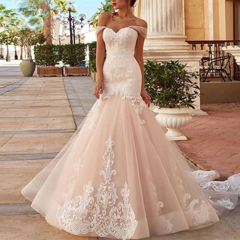Mermaid Wedding Dresses Off Shoulder Lace Appliques Corset Lace up Back  Tulle Champagne Bridal Gown for Women Vestido De Novia| Alibaba.com