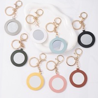Portable voyage coeur fleur rond maquillage miroir porte-clés en cuir Pu Compact Mini maquillage miroirs porte-clés pour dame fille fête